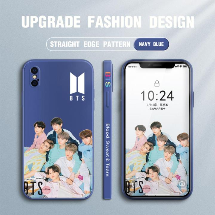 Jizetin for iPhone X / XS Back Cover BTS Handsome Boys Team Liquid Silicone Phone Case Soft Full Camera Protect Phone Cases