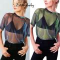 Hot Fashion Women Mesh Sheer See-through Long Sleeve Crop Top T Shirt Blouse - Stylish and Fashionable Mesh Sheer Women's Crop Top. 