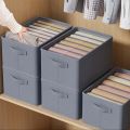 6 Grids Washable Wardrobe Clothes Organizer, Jeans Compartment Storage Box, Clothes Drawer Mesh Separation Box, Portable Foldable Closet (GREY). 