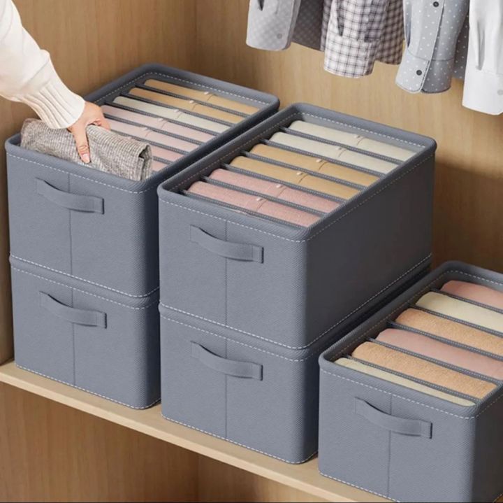 6 Grids Washable Wardrobe Clothes Organizer, Jeans Compartment Storage Box, Clothes Drawer Mesh Separation Box, Portable Foldable Closet (GREY)