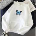 White Butterfly Fleece Full Sleeves Pull Over Hoodie For Women. 
