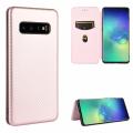 lthmy for Samsung Galaxy S10 Plus Carbon Fiber Magnetic Closure with Card Slot Flip Case Cover. 