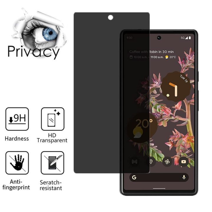 Google Pixel 6 Privacy Screen Protector, Tempered Glass Full Cover Anti-Spy 3D Edge Curved Glass