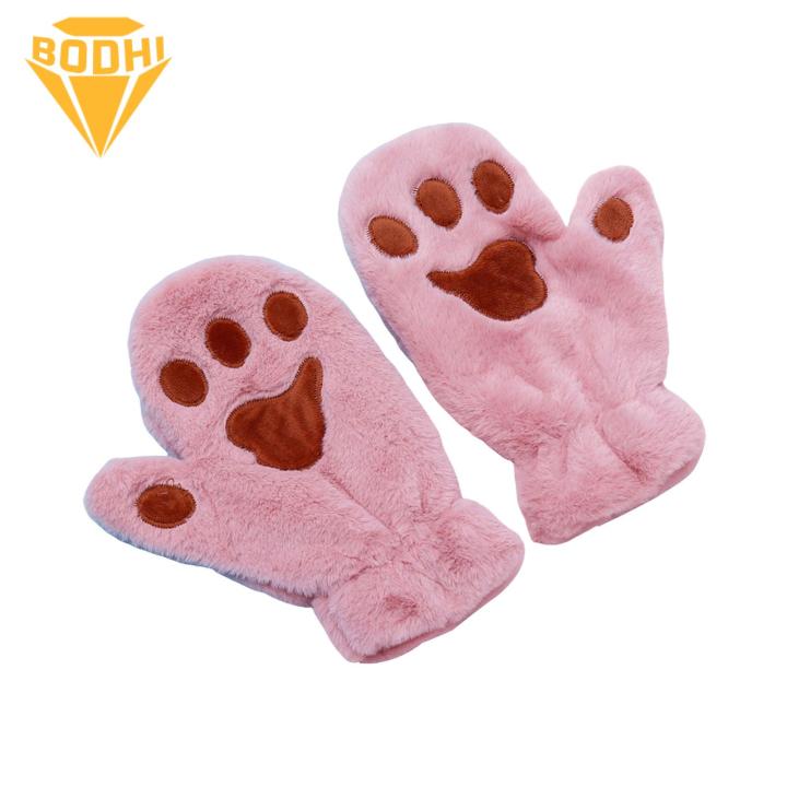Cat Lover Gloves Adorable Cat Paw Winter Mittens for Women Anti-slip Warm Gloves for Skiing Cycling Cute Cartoon Design Thick Plush Material Perfect for Outdoor Activities Winter Gloves