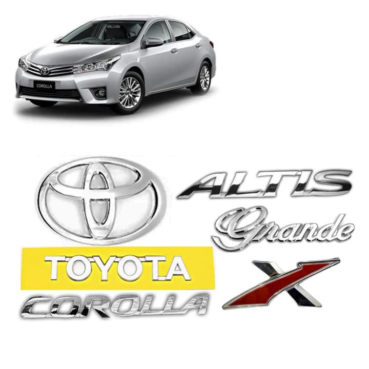 Cars logo - Toyota Corolla GLI Chrome Logo with Monogram 2009-14 Front Logo and Back Logo with Monogram Complete Set - Complete Sets - Single pieces also available - Set of 6 Emblems for Toyota Corolla (Chrome Colour) - Complete Emblem Upgrade - Grande