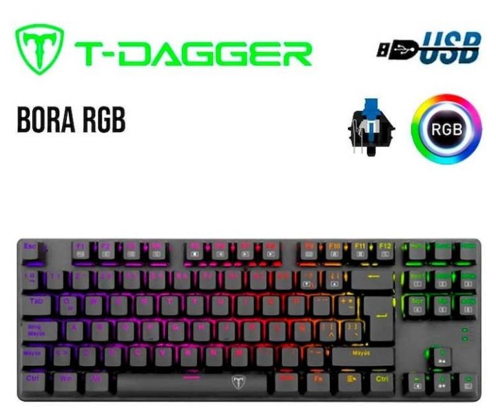 T-DAGGER Bora Gaming Mechanical Keyboard RGB Backlight Clicky (TGK315), 100 % Original with High Packaging Material