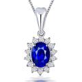 Double Fair Wedding Pendant Necklace For Women Delicate Oval Blue Stone Zircon Silver Color Fashion Jewelry KBN206. 