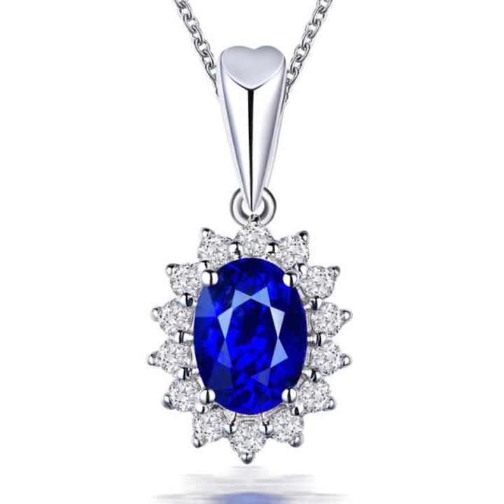 Double Fair Wedding Pendant Necklace For Women Delicate Oval Blue Stone Zircon Silver Color Fashion Jewelry KBN206
