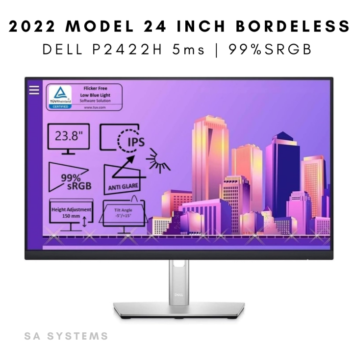 DELL P2422H 24 INCH BORDERLESS LED MONITOR 60HZ 5MS RESPONSE TIME 1920 X 1080P FHD 99% SRGB COLORS