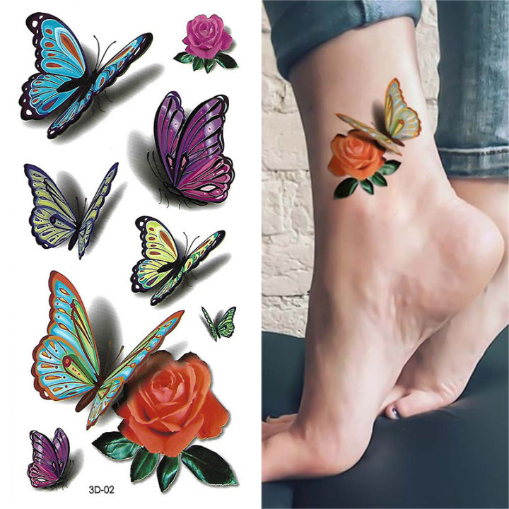 1pcs 3D Butterfly Tattoos Stickers Rose Flower Girls Women Body Art Water Transfer Temporary Tattoo Sticker Arm Wrist Tatoo