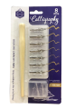 Keep Smiling 8 Pcs Set 7 Calligraphy Dip Pen Set Nibs, 1 Lacquered Wooden Handle and 1 Plastic Case for Nibs Suitable for All Calligraphic Writing Styles. 