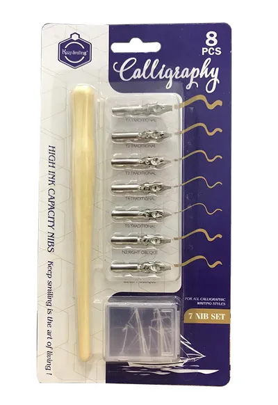Keep%20Smiling%208%20Pcs%20Set%207%20Calligraphy%20Dip%20Pen%20Set%20Nibs,%201%20Lacquered%20Wooden%20Handle%20and%201%20Plastic%20Case%20for%20Nibs%20Suitable%20for%20All%20Calligraphic%20Writing%20Styles%20-%20Image%203