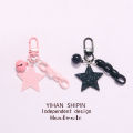 New glitter acrylic pentagram keychain pendant, cute bell open loop chain accessory, earphone sleeve charm. 