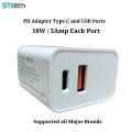 USB Type-C 18W Dual Wall Fast Charger QC+PD 3.0 Power Adapter For iPhone and Android Mobiles. 