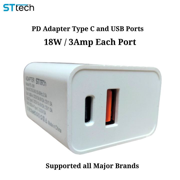 USB Type-C 18W Dual Wall Fast Charger QC+PD 3.0 Power Adapter For iPhone and Android Mobiles