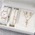 5 Pcs Women Luxury Watch With Bracelet, Necklace And Earrings Beautiful Watch Set For Women For All Occasion. 