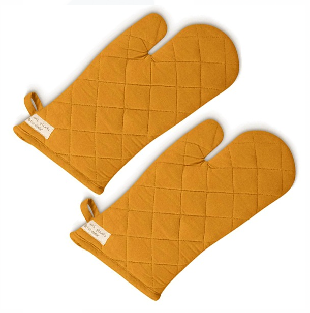 Oven Mitts Kitchen Plain Gloves Oversized Quilted Polyester Cotton Kitchen Cooking Gloves, Heat Resistant, (1 Pair )
