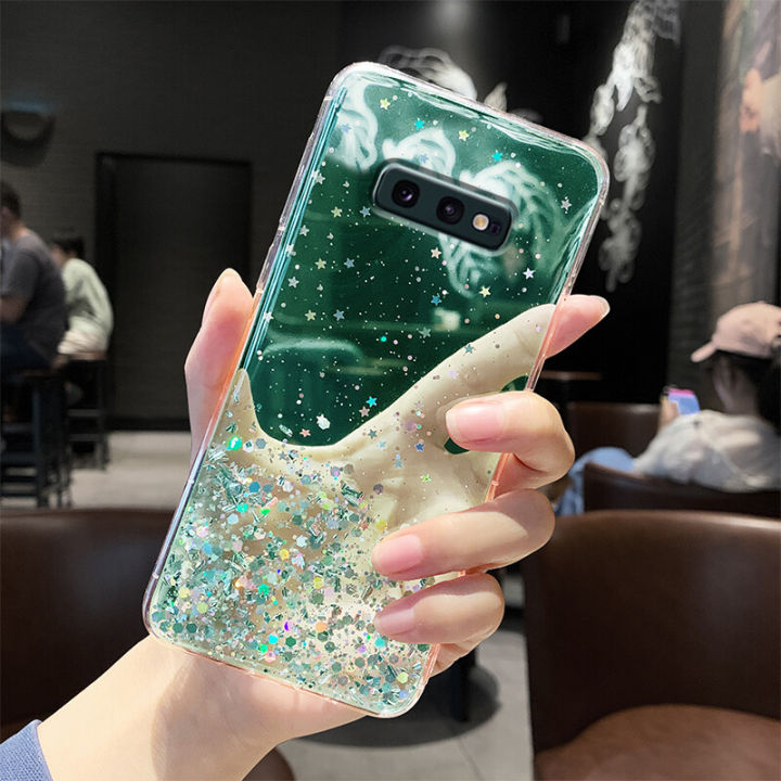 For Samsung Galaxy S10e Back Cover Luxury Bling Shining Gold Foil Girls Cases Space Glitter Stars Soft Silicone Mobile Phone Protective Case