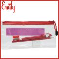 TRANSPARENT PENCIL POUCH WITH ZIPPER AND PARTITION. 