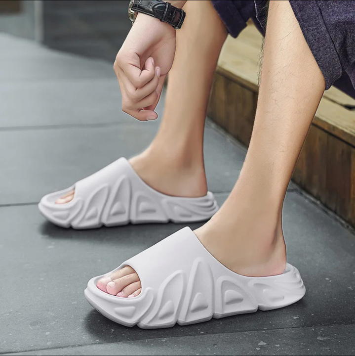 Men Slippers Thick Bottom New Eva Slipper For Men's Sandle Trendy Soft Chappal Light Weight Height Increasing Slides in Grey and Black Non- Slip Footwear for Bathroom
