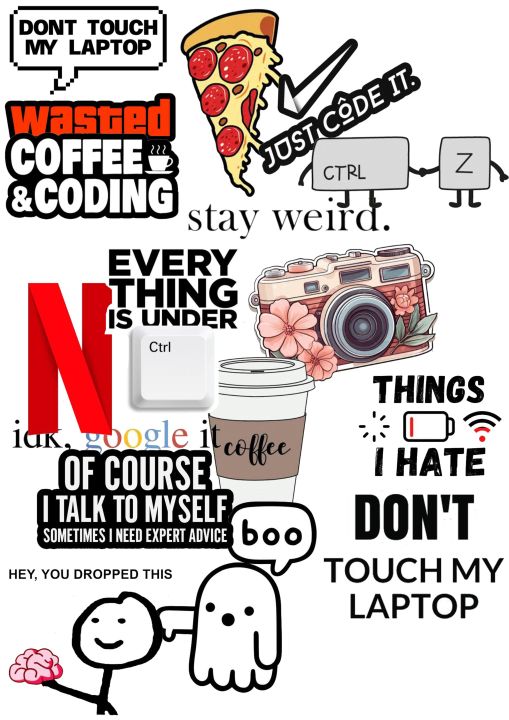 Pack of 17 - Aesthetic stickers and Programming Logo Text Stickers for Laptop - Stickers for Mobile