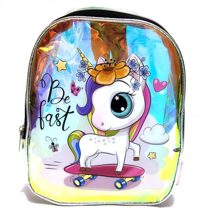 Unicorn Holographic Transparent Multi Color Backpack for kids