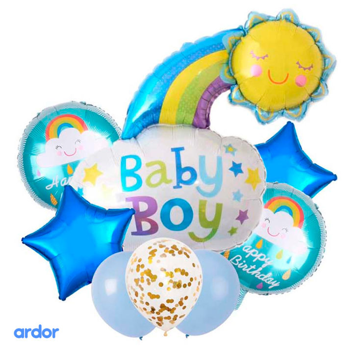 Happy Birthday Baby Boy 8 Pcs Foil Balloons Set