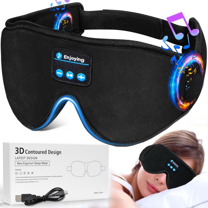 Enjoying Bluetooth Sleep Mask with Headphones 3D Sleep Eye Mask, Wireless Sleeping Headphones for Side Sleepers Travel Insomnia Relaxation Meditation Yoga for Men & Women(black)