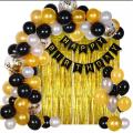 Happy birthday Decoration Set Theme Including 30 ( Black&Gold&Silver) Happy Birthday Black Banner or Golden Foil curtain. 