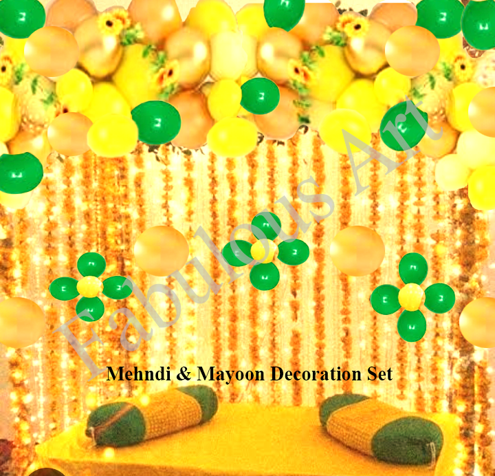 Mehndi / Mayon Balloon Decoration Set | Mayoon Balloon Decoration | Mayo Balloon Decoration Set | Wedding Decoration | Yellow Balloon | Golden Balloon | Green Balloon | Mehndi Decoration Set | Dholki Decoration Set | Decoration for Wedding Mayo Set