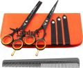 CANDURE Professional Barber Thinning Hair Scissors Kit for Hairdressers Barbers Stainless Steel Cutting Saloons Kits Gifts with Comb Black Silver Color 5.5” inch Salon Tailors Men Women Children Beauty Export Best Quality Packing Hand tool Snips Scissors. 