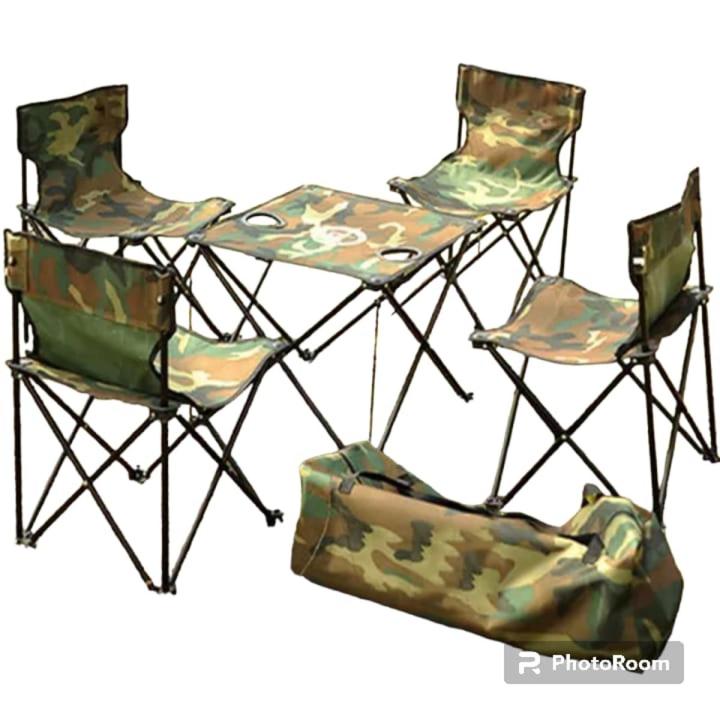 New New Outdoor Portable Folding Table and Chair Set of 5 Camouflage Suit for Picnic Fishing Party,