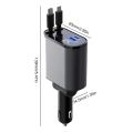 86W 4 IN 1 Retractable Car Charger USB Type C Fast Charger Digital Display Cigarette Lighter Adapter PD QC3.0 for IPhone/Samsung. 
