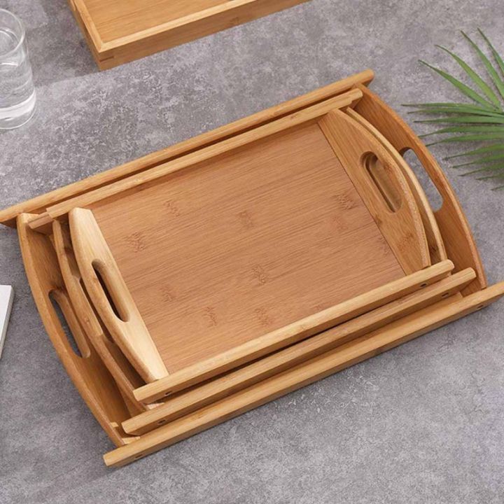 Set of 3 Bamboo Wooden Multipurpose Tray with handles for Serving Breakfast, Food, Refreshment (Set of 3 Different Sized Trays)