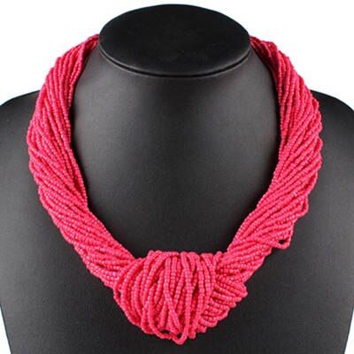 Claire Jin Small Beads Knot Necklaces Women Bohemian Jewelry Fashion Multi Layer Vintage Handmade Choker, 26 colors