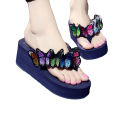 Women Girls Butterfly Floral Wedges Flip Flops Sandals Slippers Beach Shoes. 