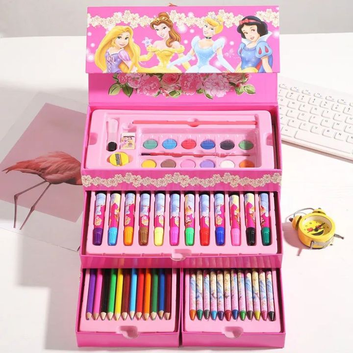 60pcs Princess Artists Drawing Sets Drawing Kits Supplies for Kids Girls, Drawing Painting Set Include Crayons, Coloured Pencils, Watercolour Paints, Coloured Markers, Palette, Paintbrush, HB Pencil, Eraser, Sharpener