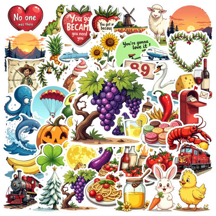 Sticker Drawings Rustic 50pcs Cozy Cabin Nature Sticker House Cottage Garden Rustic Home Water ...