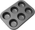 Pack of 3 Deal Round Shape Cake Mould, Bread Loaf Pan, and 6 Slot Cup Cake Muffin Tray I Cake Baking and Decoration Tools I Black, Carbon Steel Non stick. 
