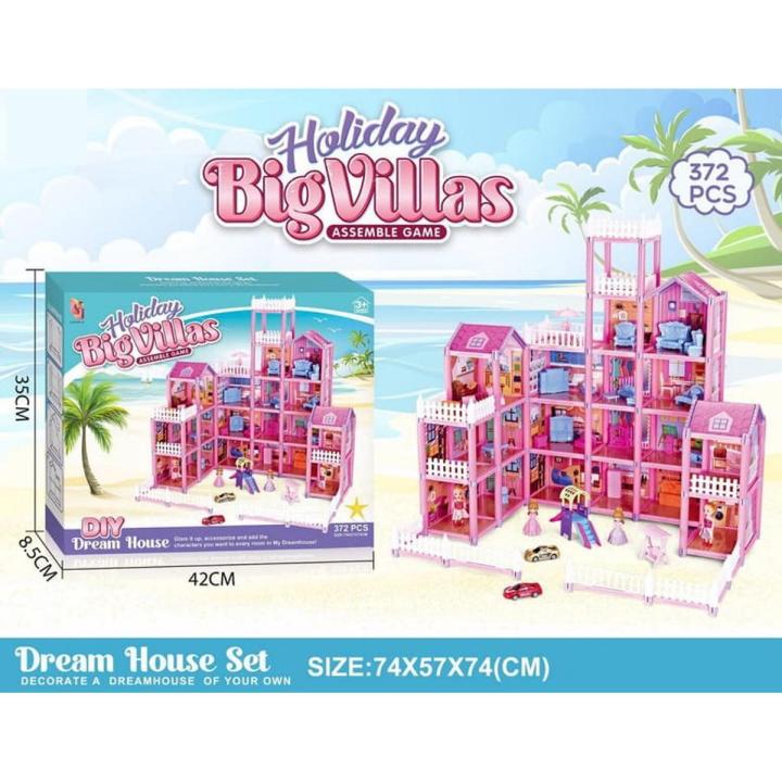 372 Pieces Holiday Big Doll House Villa Children's Family DIY Accessories Assembly Dream Castle Toy Girl Gift