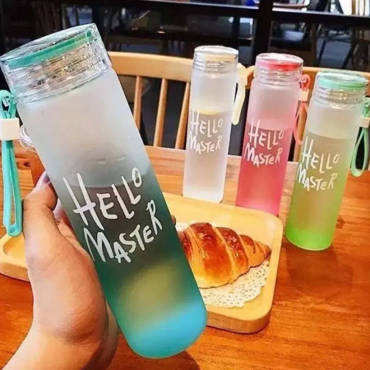 480 ML Hello Master Frosted Glass Water Bottle for girls/School/College