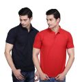Red & Black Color Pack of 2 Men's Polo T-Shirt with Collar - Slim Fit Cotton Polo T-shirt for Men Combo. 