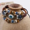 【HOT】 Evil Eye Bracelets For Men Women Vintage Leather Rope Cool Adjustable Layered Bracelet Charm Turkey Jewelry Halloween Cosplay. 