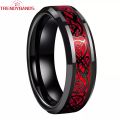 Feshion Black Tungsten Wedding Dragon Ring For Men Inlaid Red Carbon Punk Men Stainless Steel Green Crabon Ring. 