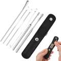 6 Pcs Ear Wax Cleaning Kit, Ear Pick Set,Spring Earwax Cleaner Tool, Reusable Ear Cleaner for Children and Adult Multifunction Portable Personal, Stainless Steel Tool with Portable Fashion Leather Bag- Yellow. 