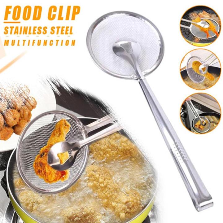 Kitchen Tool - 2 in 1 Food Tong Kitchen Knife Filter Stainless Steel Strainer Spoon Frying Oil Kitchen Strainer Clip Accessories
