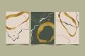 Bareeh- Set of 3, Abstract Golden Green Artwork, Modern European painting, Wall Frames,  Home Decor, Office Decor, Wall Art Frames for living room/drawing room/ bedroom. 