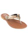 Golden Faux Leather Eagle V-Strap Slippers. 