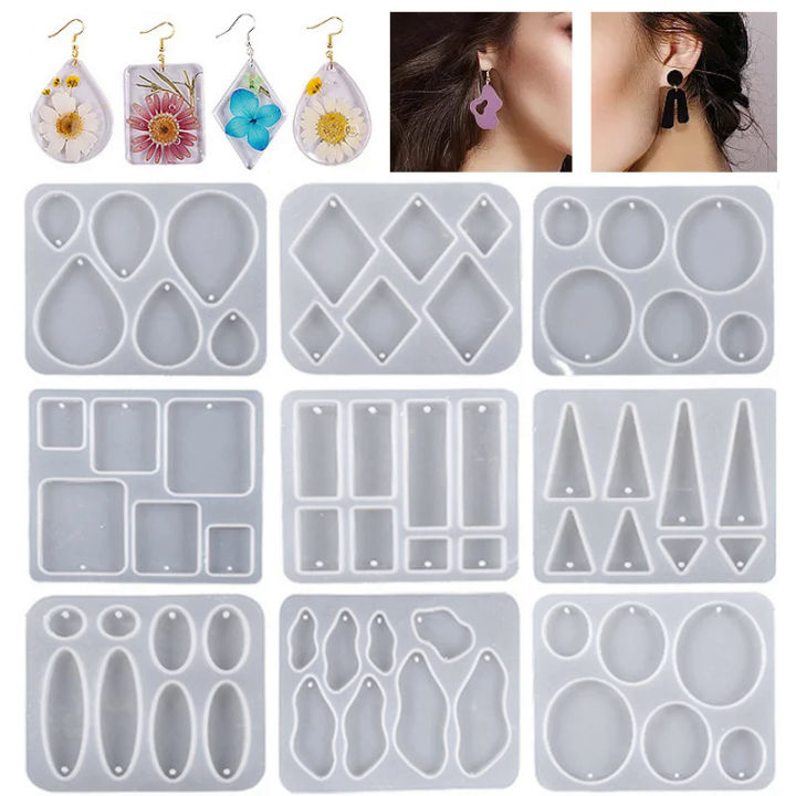 DIY Crystal Glue Drop Epoxy Resin Geometric Earrings Mold Necklace Pendant Silicone Mold Keychain Jewelry Handmade Crafts Making