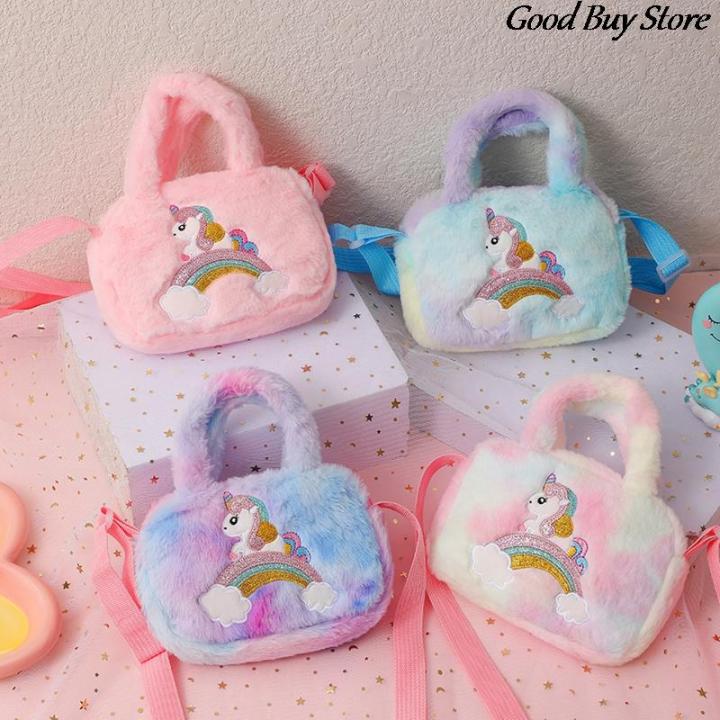 Cartoon Suede andbags aiow rn s lush Shoulder urse Crossbo ags Cute Storage ag Children ids Fur otes
